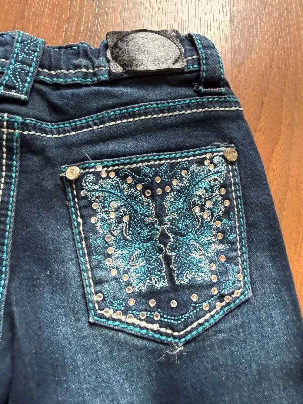 Cowgirl Hardware Girls Rhinestone Butterfly Western Flared Denim Jeans Size 5T